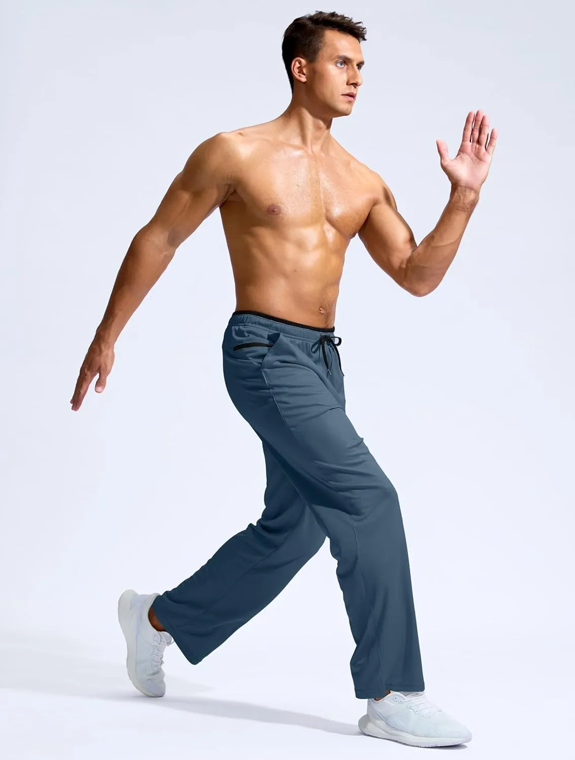 Pudolla Men's Lightweight Mesh Sweatpants Loose Fit Open Bottom Athletic Workout Gym Pants with Zipper Pockets