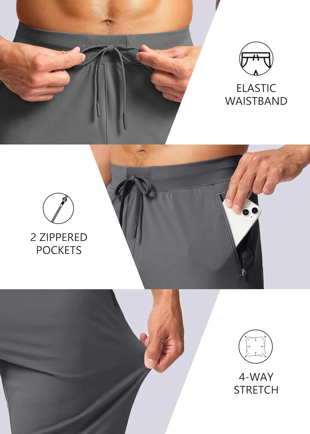 Pudolla Men's Lightweight Sweatpants with Pockets Ultra 4-Way Stretch Soft Joggers for Gym Workout Runing Athletic Pants