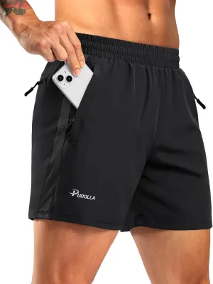 Pudolla Men's Running Athletic Shorts with 3 Zipper Pockets 5"/7" Gym Workout Shorts Lightweight Quick Dry for Hiking Casual