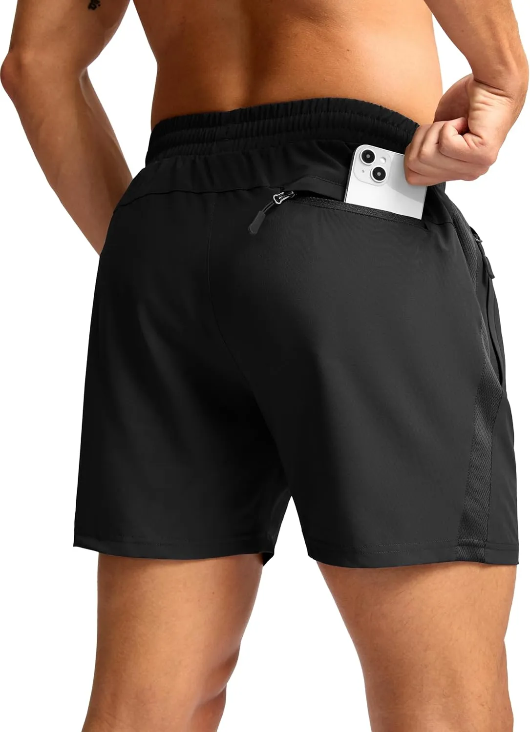 Pudolla Men's Running Athletic Shorts with 3 Zipper Pockets 5"/7" Gym Workout Shorts Lightweight Quick Dry for Hiking Casual