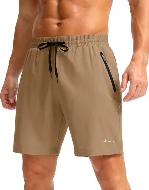 Pudolla Men's Running Gym Shorts with Zipper Pockets 7" Lightweight Quick Dry Running Workout Athletic Shorts for Men