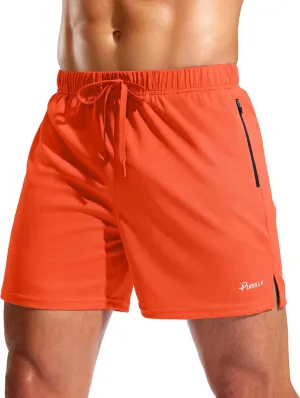 Pudolla Men's Workout Running Shorts with Zipper Pockets 5" Lightweight Quick Dry Athletic Gym Mesh Shorts no Liner