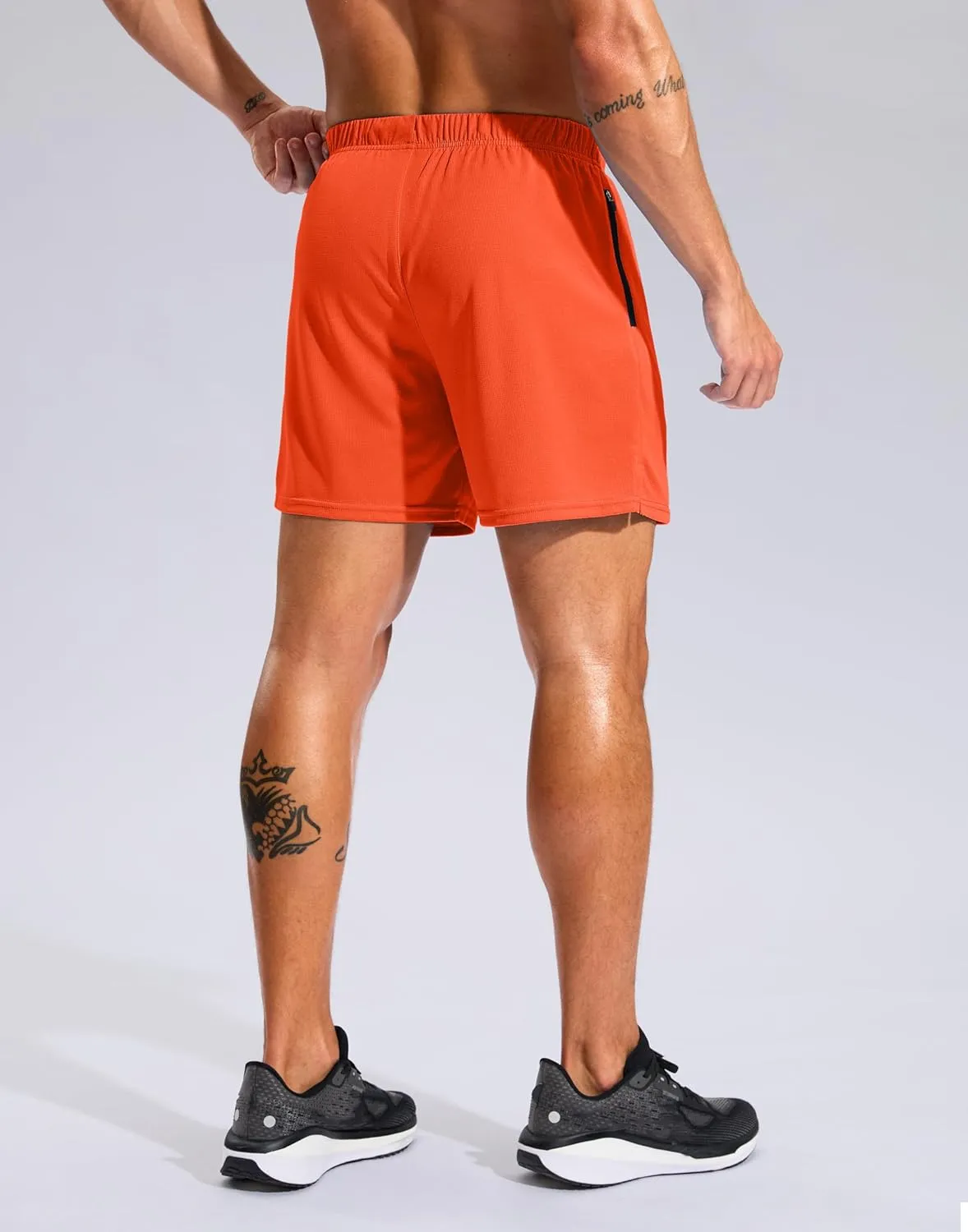 Pudolla Men's Workout Running Shorts with Zipper Pockets 5" Lightweight Quick Dry Athletic Gym Mesh Shorts no Liner