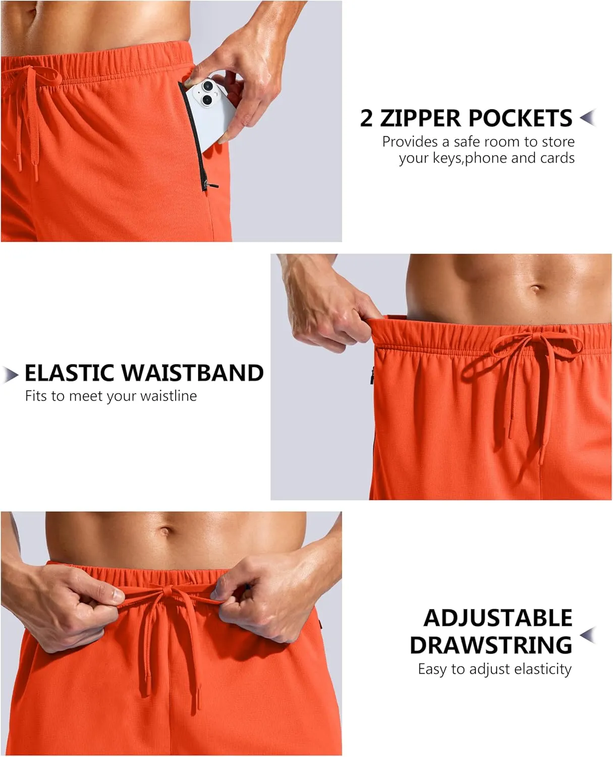 Pudolla Men's Workout Running Shorts with Zipper Pockets 5" Lightweight Quick Dry Athletic Gym Mesh Shorts no Liner