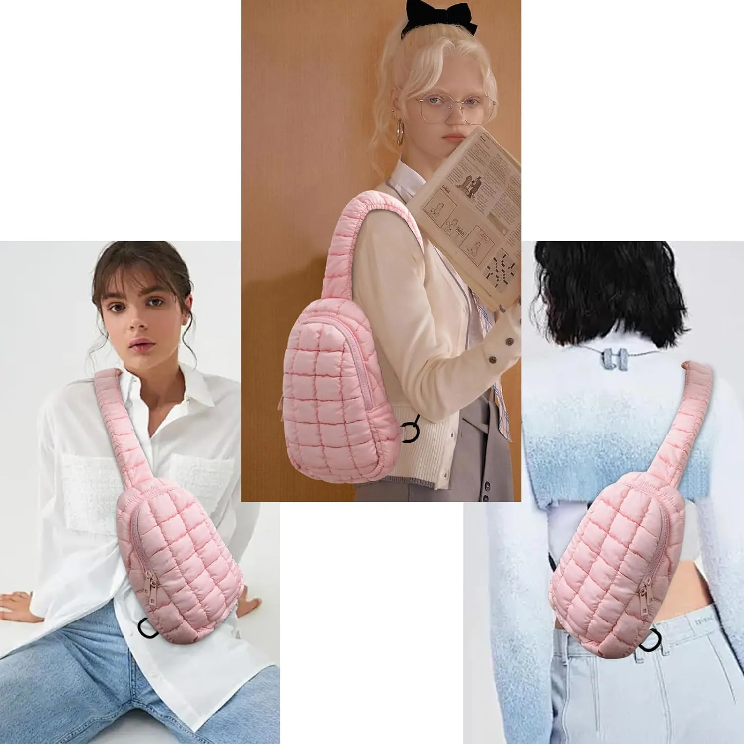 Puffer Tote Bag for Women Quilted Tote Bag Mini Chest Bag Quilted Carryall Puffer Shoulder Bag Quilted Padding Lightweight Travel Trip Bag(Pink)