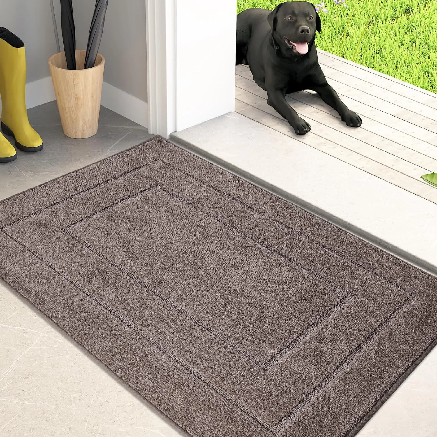 PURRUGS Dirt Trapper Door Mat 20" x 31.5", Non-Slip/Skid Machine Washable Entryway Rug, Dog Doormat, Super Absorbent Welcome Mat for Muddy Wet Shoes and Paws, Grayish Brown