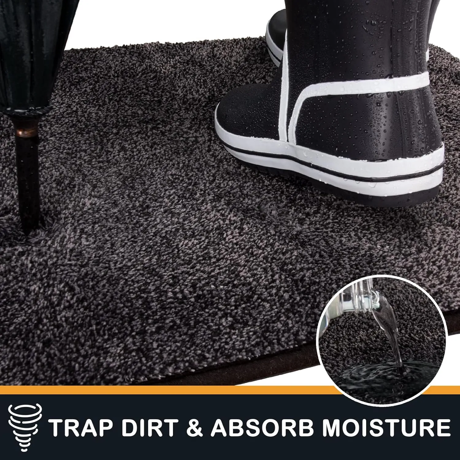 PURRUGS Dirt Trapper Door Mat 24" x 35.5", Non-Slip Machine Washable Entry Rug, Shoe Scraper, Dog Doormat, Super Absorbent Welcome Mat for Front & Back Door, Muddy Shoes & Paws, Charcoal