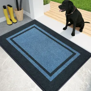 PURRUGS Dirt Trapper Door Mat 24" x 36", Non-Slip/Skid Machine Washable Entryway Rug, Shoes Scraper, Area Rug, Super Absorbent Welcome Mat for Muddy Wet Shoes and Paws, Light Blue & Navy