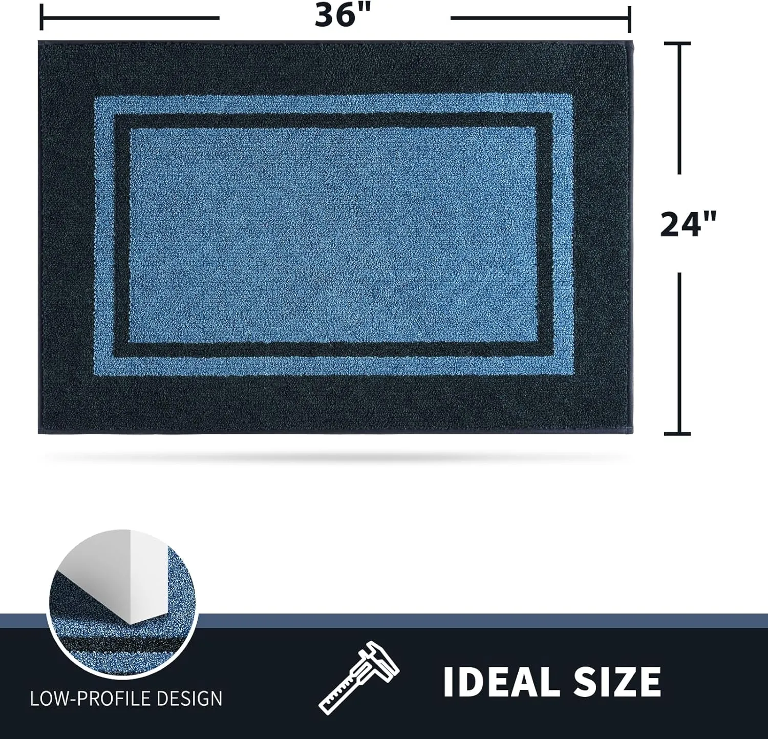 PURRUGS Dirt Trapper Door Mat 24" x 36", Non-Slip/Skid Machine Washable Entryway Rug, Shoes Scraper, Area Rug, Super Absorbent Welcome Mat for Muddy Wet Shoes and Paws, Light Blue & Navy