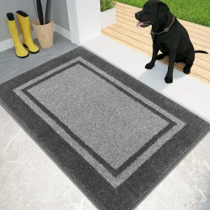 PURRUGS Dirt Trapper Door Mat 24" x 36", Non-Slip/Skid Machine Washable Entryway Rug, Shoes Scraper, Area Rug, Super Absorbent Welcome Mat for Muddy Wet Shoes and Paws, Light Grey & Dark Grey