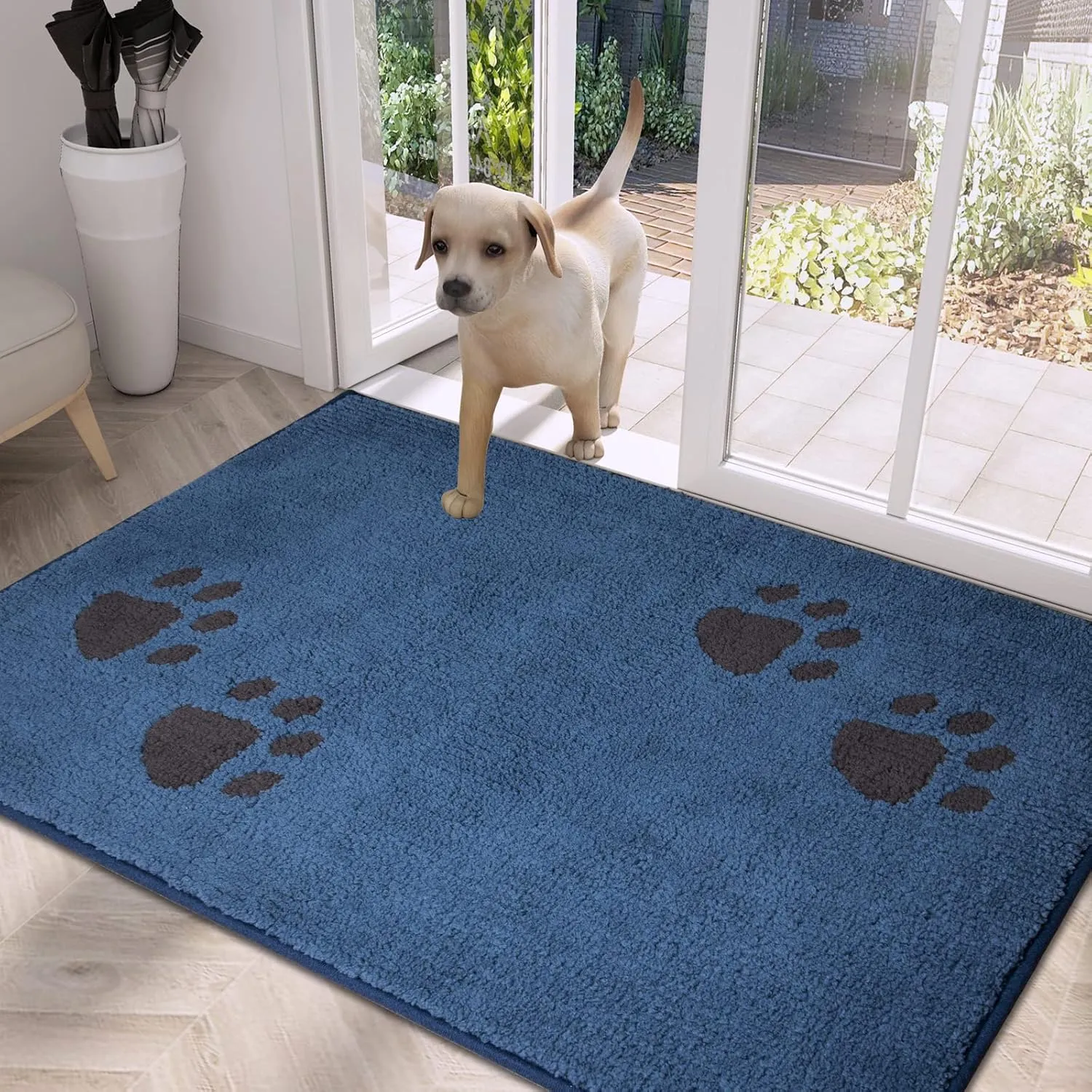 PURRUGS Dirt Trapper Door Mat 32" x 47", Non-Skid/Slip Machine Washable Microfiber Entrance Rug, Shoes Scraper, Dog Doormat, Super Absorbent Floor Mat for Muddy Wet Shoes and Paws, Blue