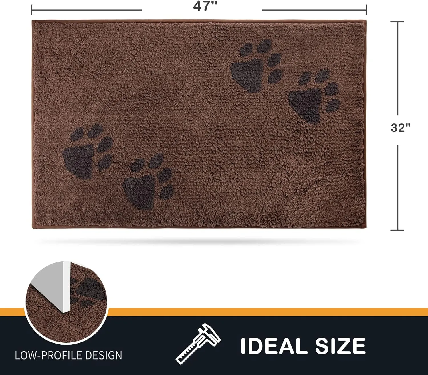 PURRUGS Dirt Trapper Door Mat 32" x 47", Non-Skid/Slip Machine Washable Microfiber Entrance Rug, Shoes Scraper, Dog Doormat, Super Absorbent Floor Mat for Muddy Wet Shoes and Paws, Brown