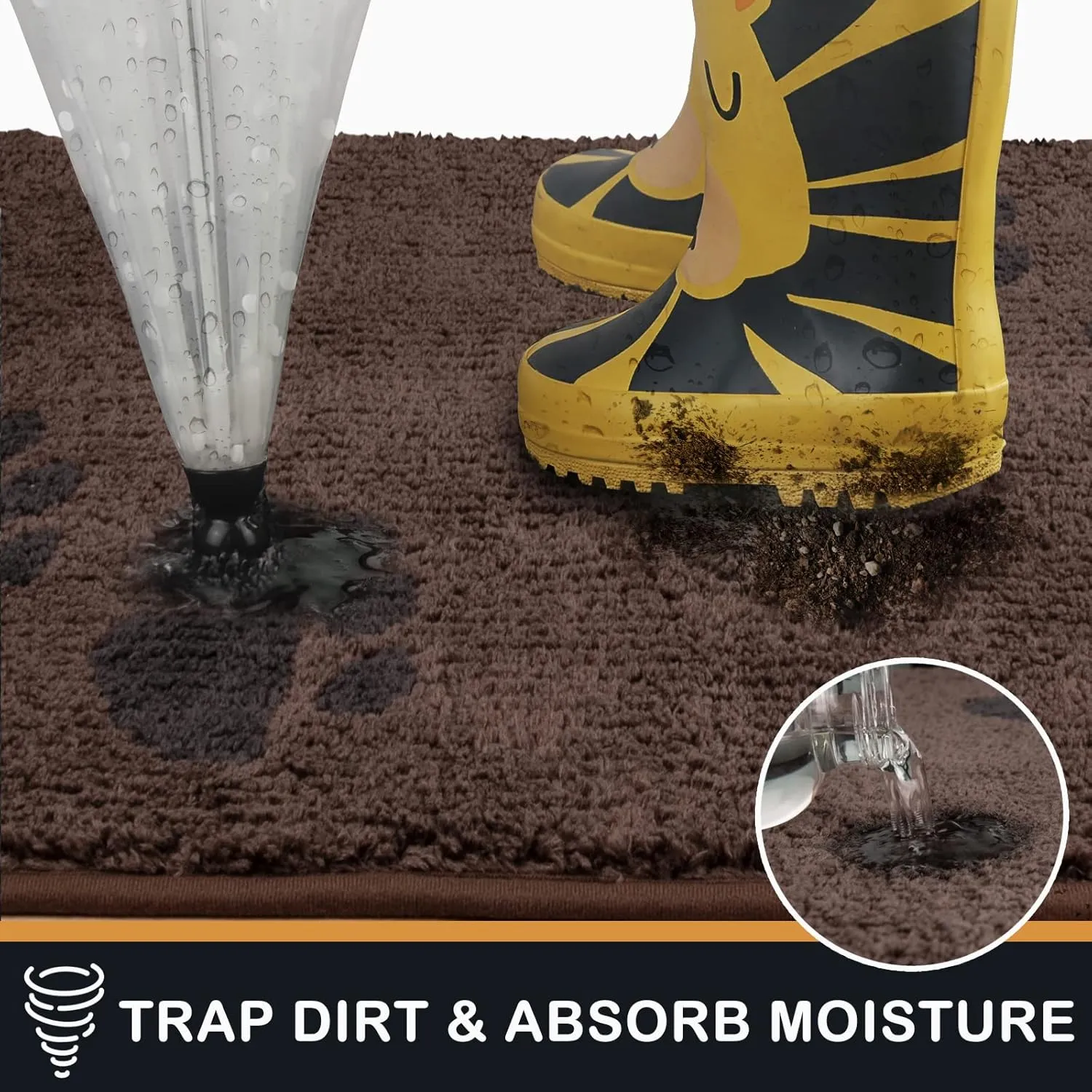 PURRUGS Dirt Trapper Door Mat 32" x 47", Non-Skid/Slip Machine Washable Microfiber Entrance Rug, Shoes Scraper, Dog Doormat, Super Absorbent Floor Mat for Muddy Wet Shoes and Paws, Brown