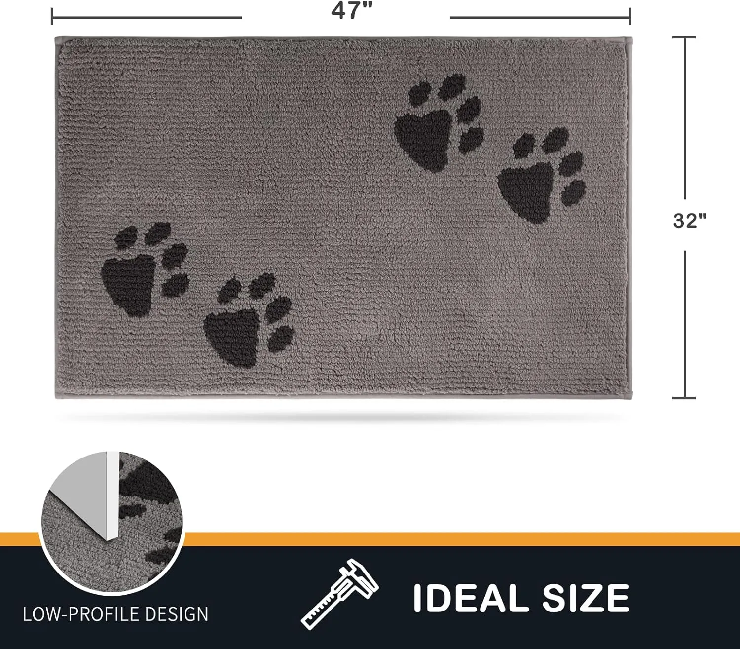 PURRUGS Dirt Trapper Door Mat 32" x 47", Non-Skid/Slip Machine Washable Microfiber Entrance Rug, Shoes Scraper, Dog Doormat, Super Absorbent Floor Mat for Muddy Wet Shoes and Paws, Light Grey
