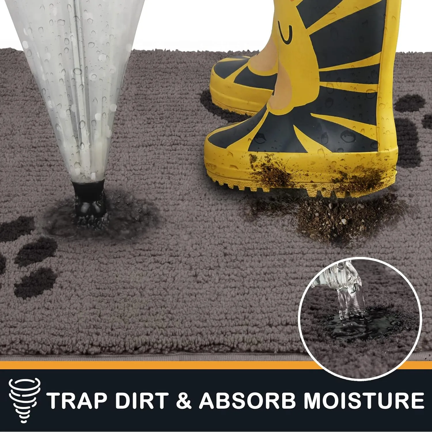 PURRUGS Dirt Trapper Door Mat 32" x 47", Non-Skid/Slip Machine Washable Microfiber Entrance Rug, Shoes Scraper, Dog Doormat, Super Absorbent Floor Mat for Muddy Wet Shoes and Paws, Light Grey