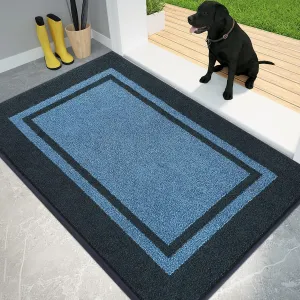 PURRUGS Dirt Trapper Door Mat 34" x 60", Non-Slip/Skid Machine Washable Entryway Rug, Shoes Scraper, Area Rug, Super Absorbent Welcome Mat for Muddy Wet Shoes and Paws, Light Blue & Navy