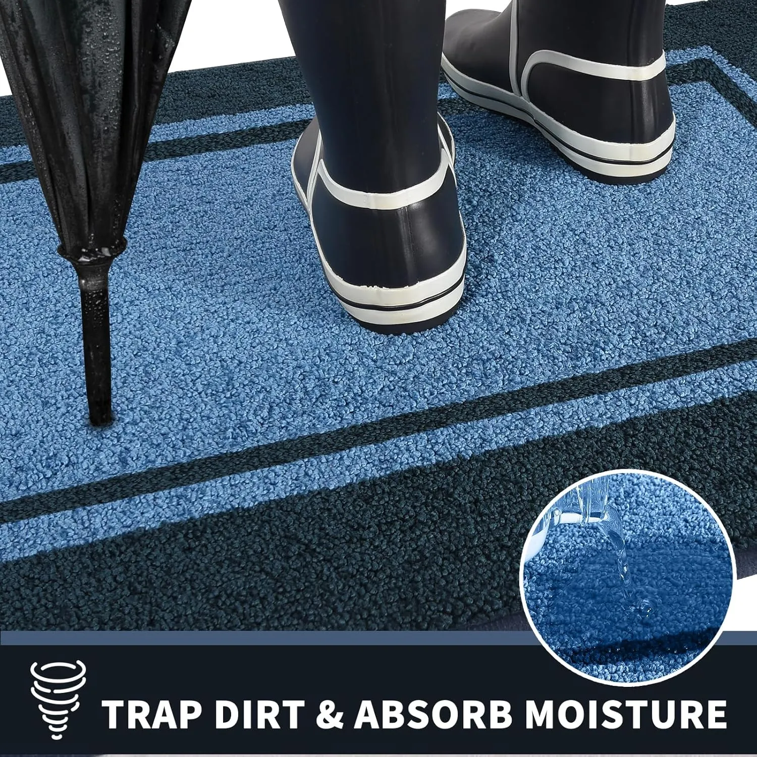 PURRUGS Dirt Trapper Door Mat 34" x 60", Non-Slip/Skid Machine Washable Entryway Rug, Shoes Scraper, Area Rug, Super Absorbent Welcome Mat for Muddy Wet Shoes and Paws, Light Blue & Navy