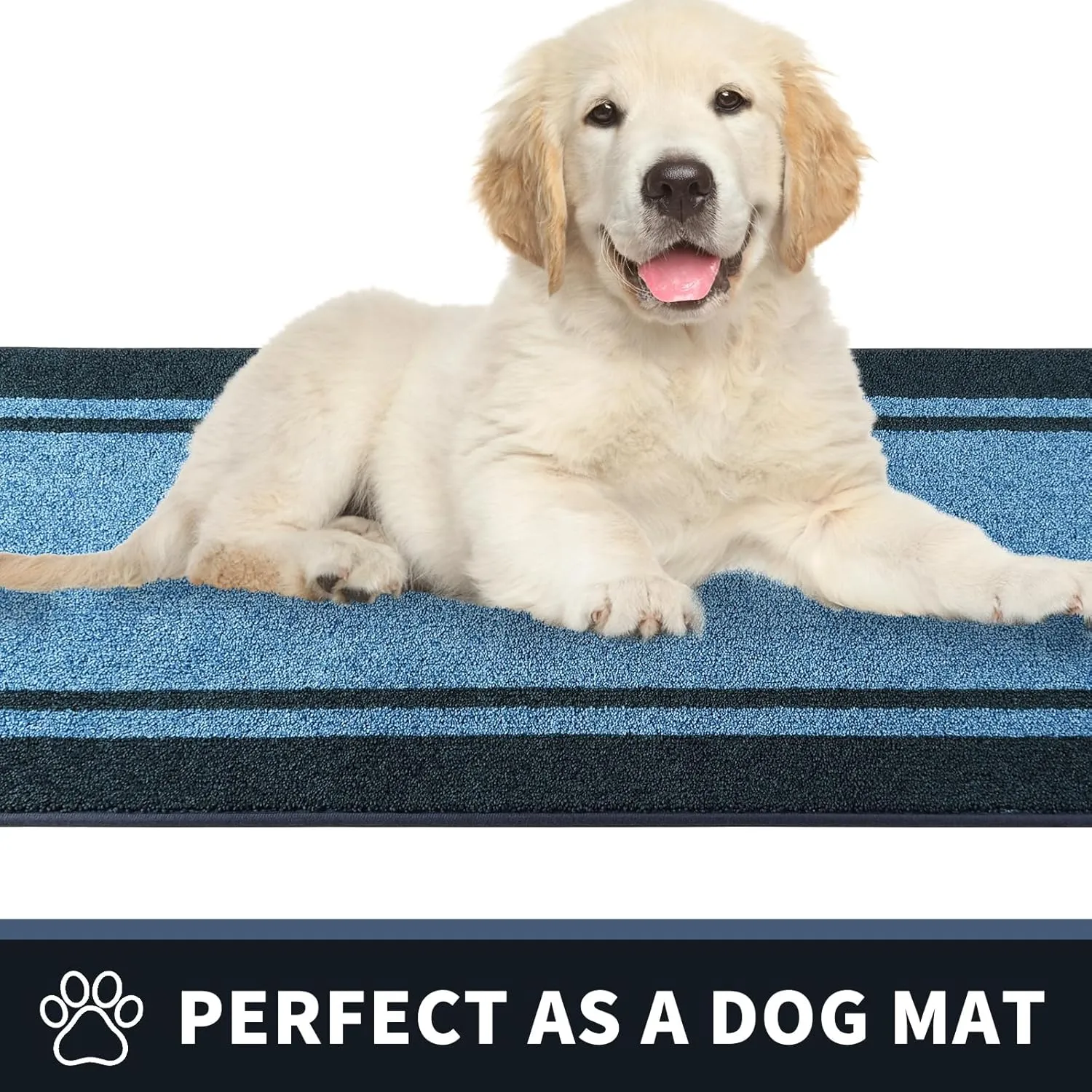 PURRUGS Dirt Trapper Door Mat 34" x 60", Non-Slip/Skid Machine Washable Entryway Rug, Shoes Scraper, Area Rug, Super Absorbent Welcome Mat for Muddy Wet Shoes and Paws, Light Blue & Navy