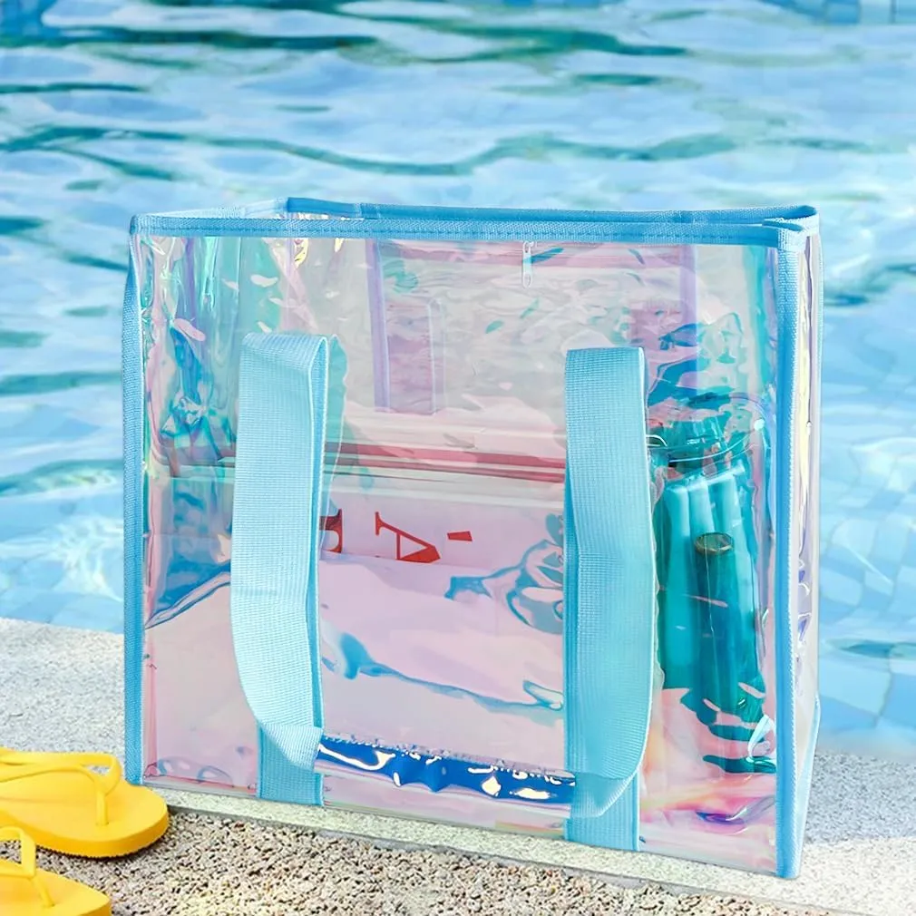 PVC Waterproof Holographic Colorful Tote Handbag with Small Mobile Phone Bag for Beach, Travel and Shopping（0.4MM）