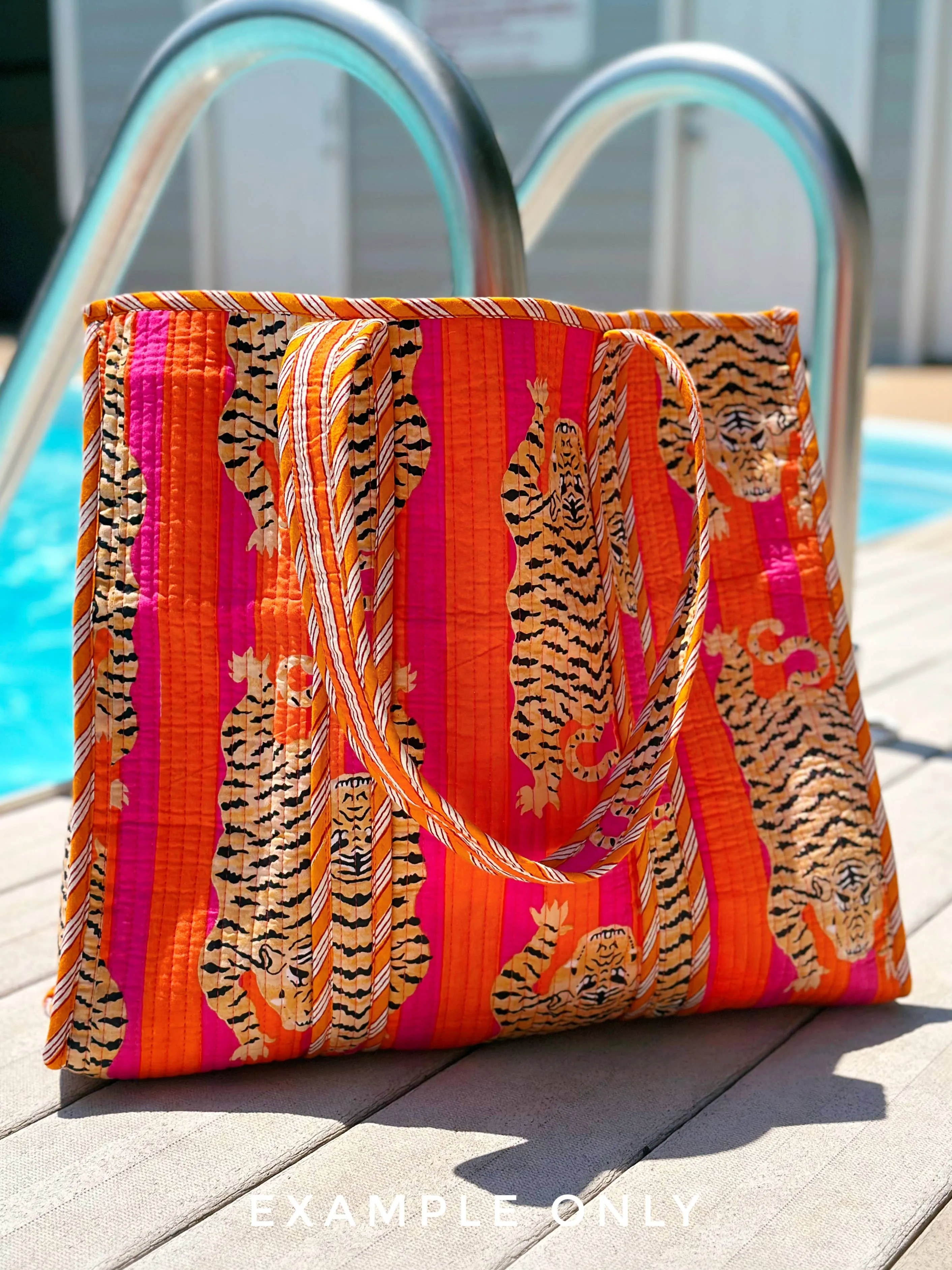Quilted Tote Bag Orange Tiger