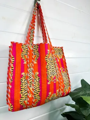 Quilted Tote Bag Orange Tiger