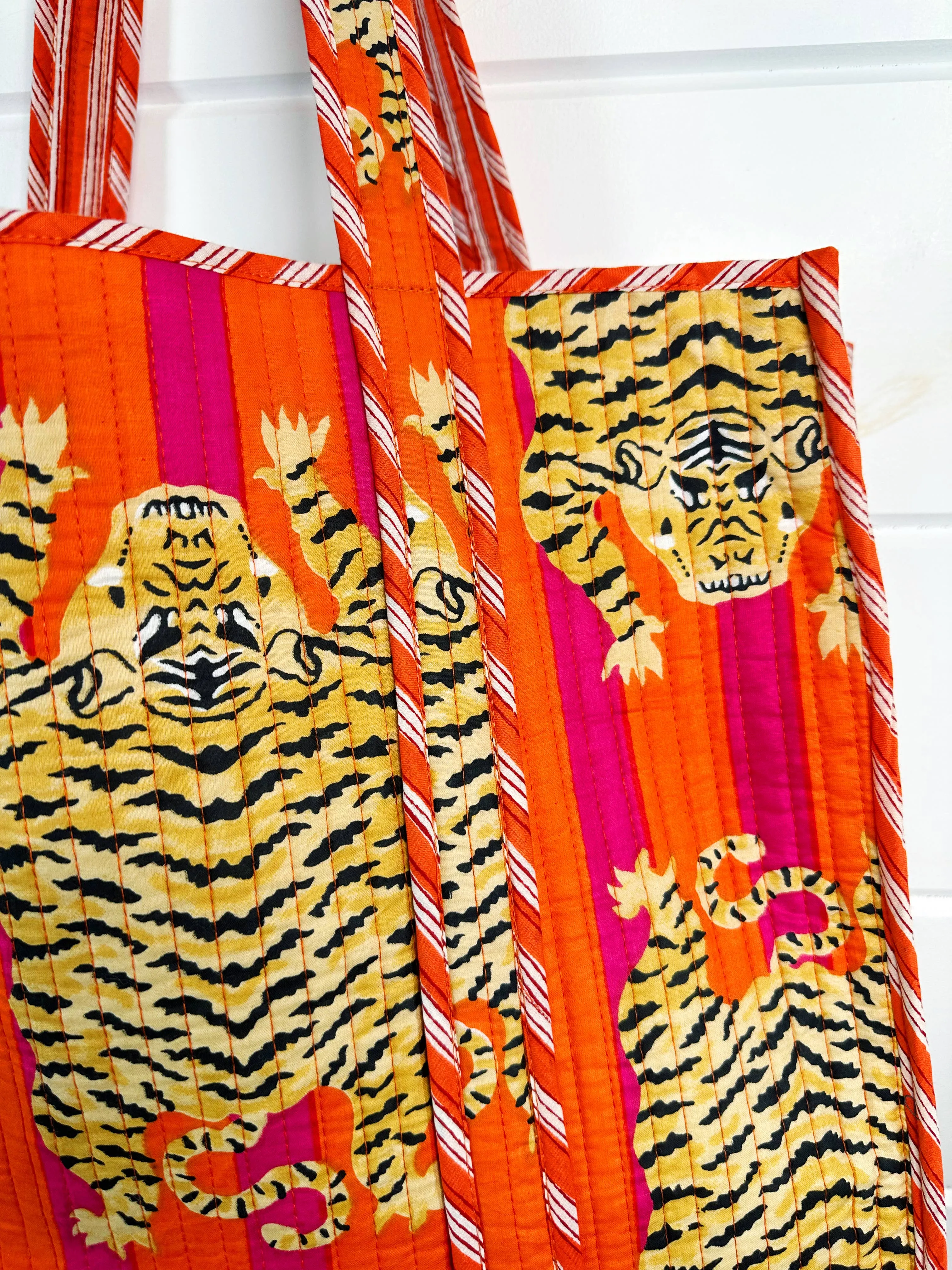 Quilted Tote Bag Orange Tiger