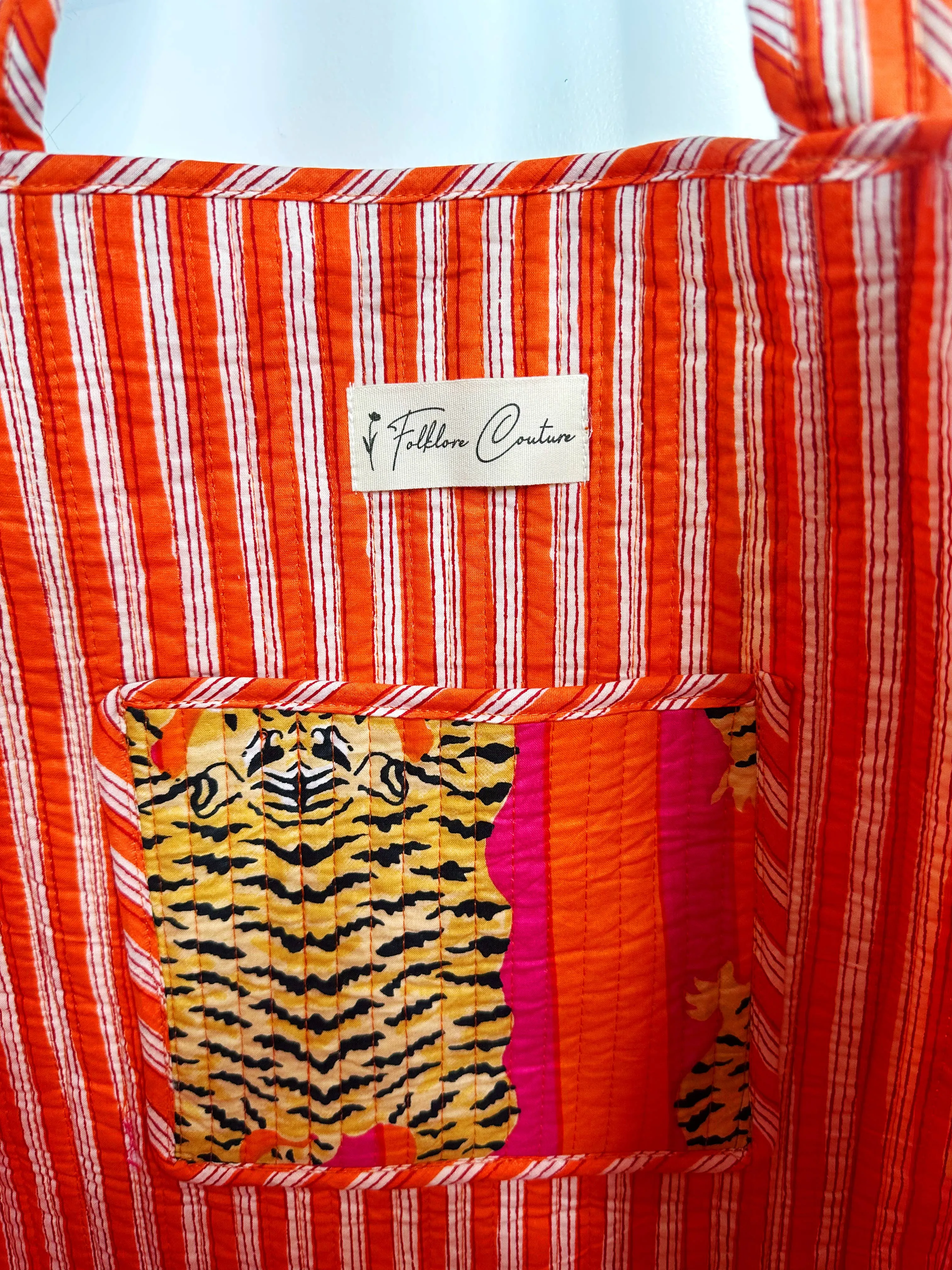 Quilted Tote Bag Orange Tiger