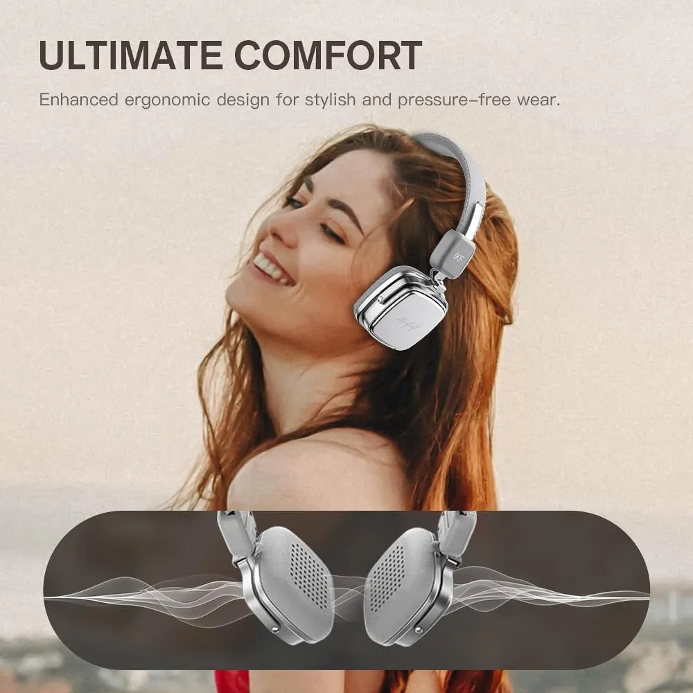 R2 Retro Classic Metal and Leather Grain Wireless Headphones, On Ear,Ergonomic Design,40mm Drivers, ENC Noise Cancelling, Bluetooth V5.4 & Wired Dual Mode, 60H Playtime,Throwback 80s 90s (Gray)