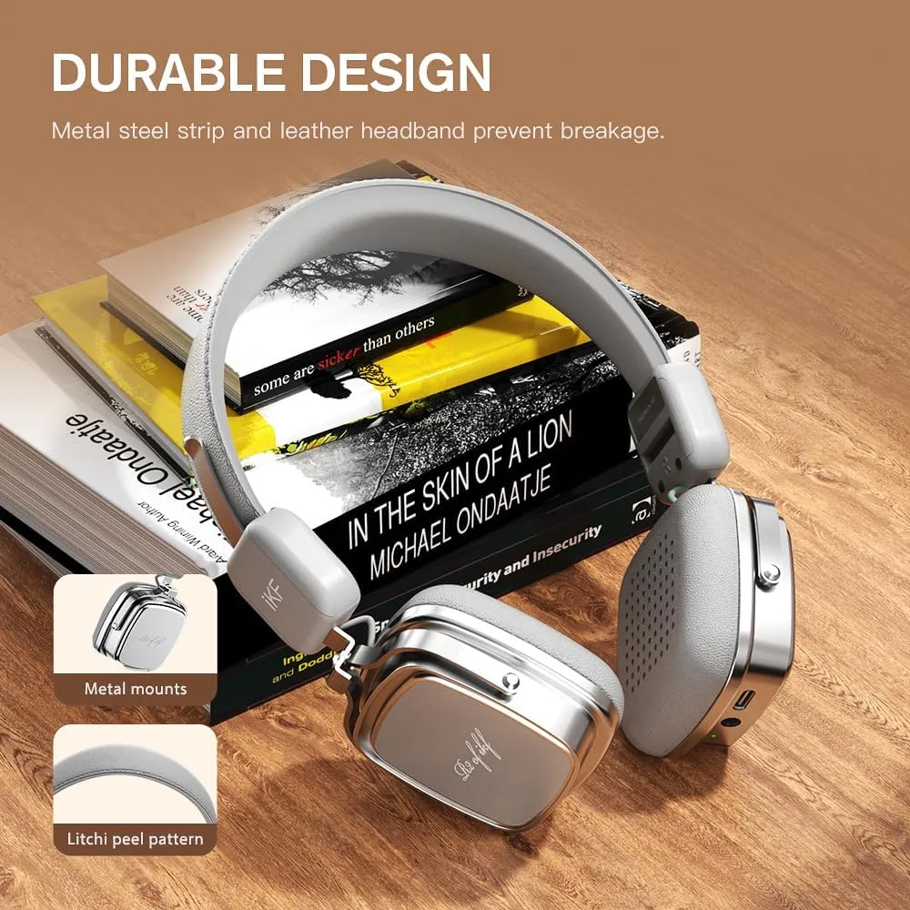 R2 Retro Classic Metal and Leather Grain Wireless Headphones, On Ear,Ergonomic Design,40mm Drivers, ENC Noise Cancelling, Bluetooth V5.4 & Wired Dual Mode, 60H Playtime,Throwback 80s 90s (Gray)