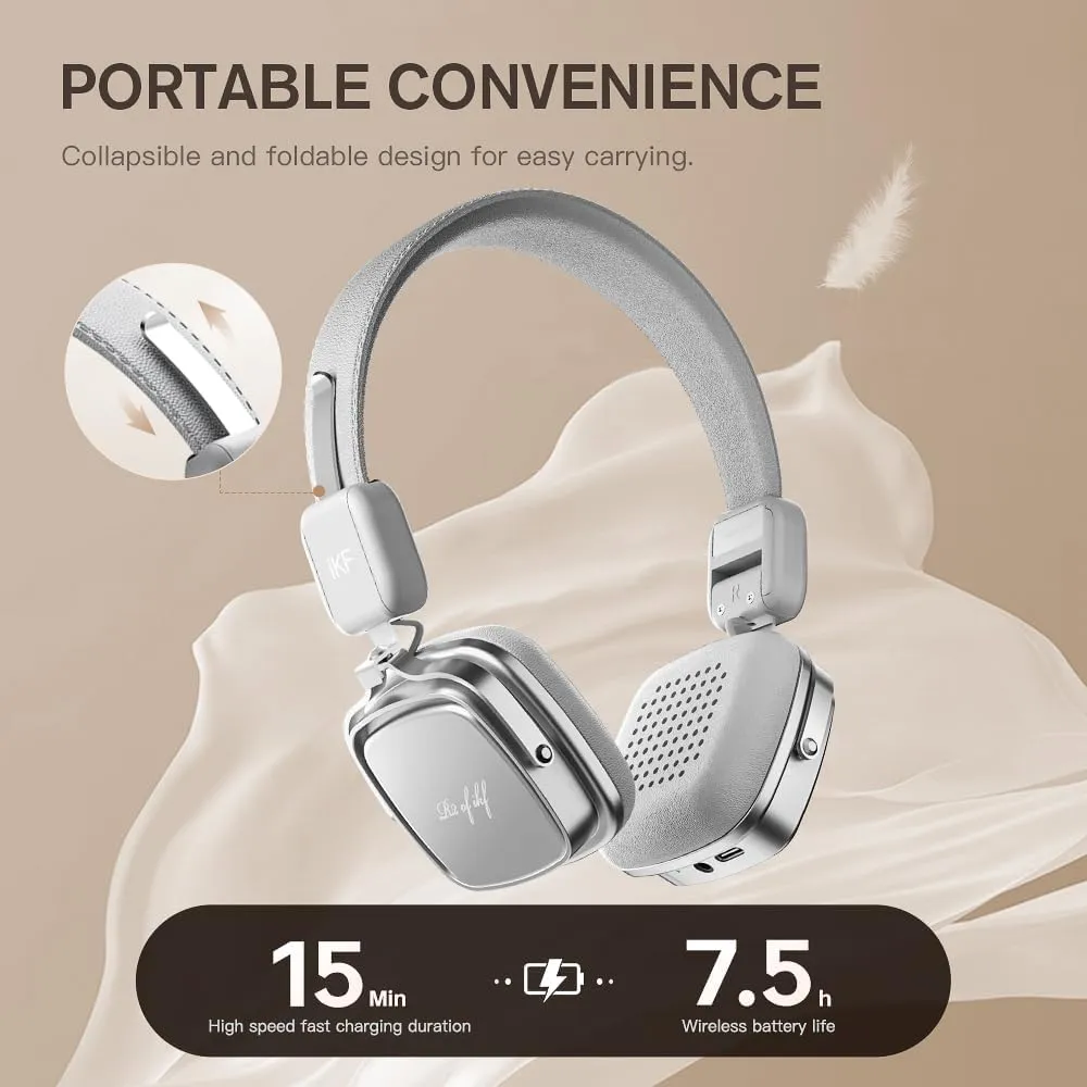 R2 Retro Classic Metal and Leather Grain Wireless Headphones, On Ear,Ergonomic Design,40mm Drivers, ENC Noise Cancelling, Bluetooth V5.4 & Wired Dual Mode, 60H Playtime,Throwback 80s 90s (Gray)