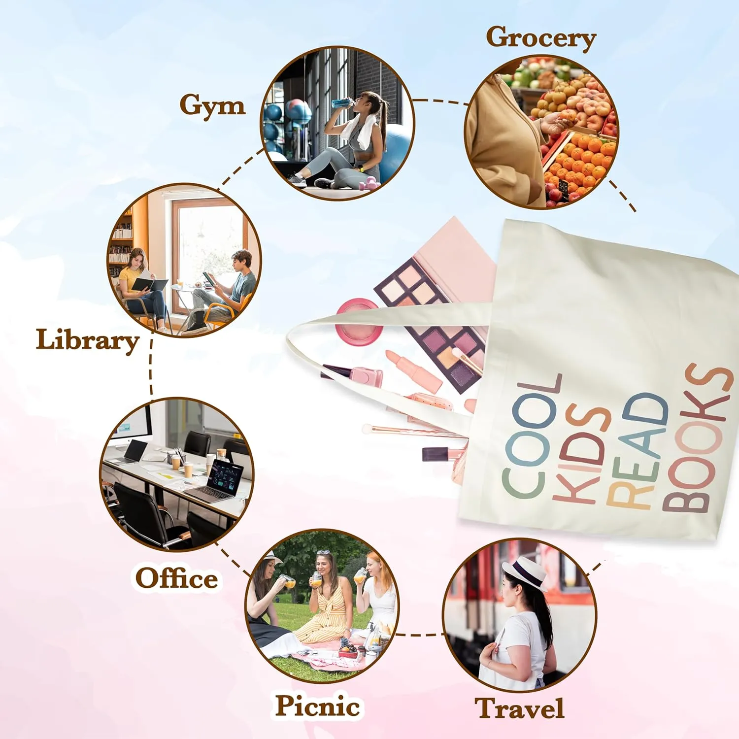Rainbow Canvas Tote Bag, Reading Aesthetic Grocery Bag,Learning Tote Bag Gifts For Teacher