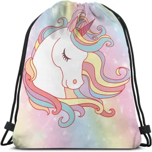 Rainbow Unicorn Drawstring Bags Backpack Bag Cute AnimalUnicorn Magic Fairy Funny Horse Colorful Sport Gym Sack Drawstring Bag String Bag Yoga Bag for Men Women