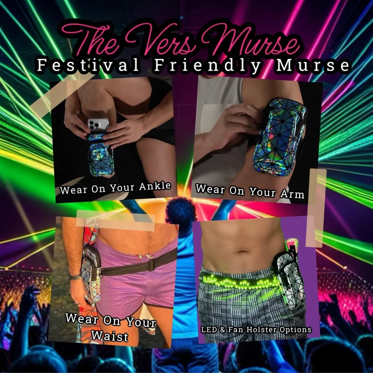 RaveVault Anti-Theft Rave Cell Phone Bag with Locking Zippers, Hidden Pocket – Perfect Phone Pouch for Ravers and Festival Go-ers (BLUE RaveVault   BLUE Fan Holster Combo)