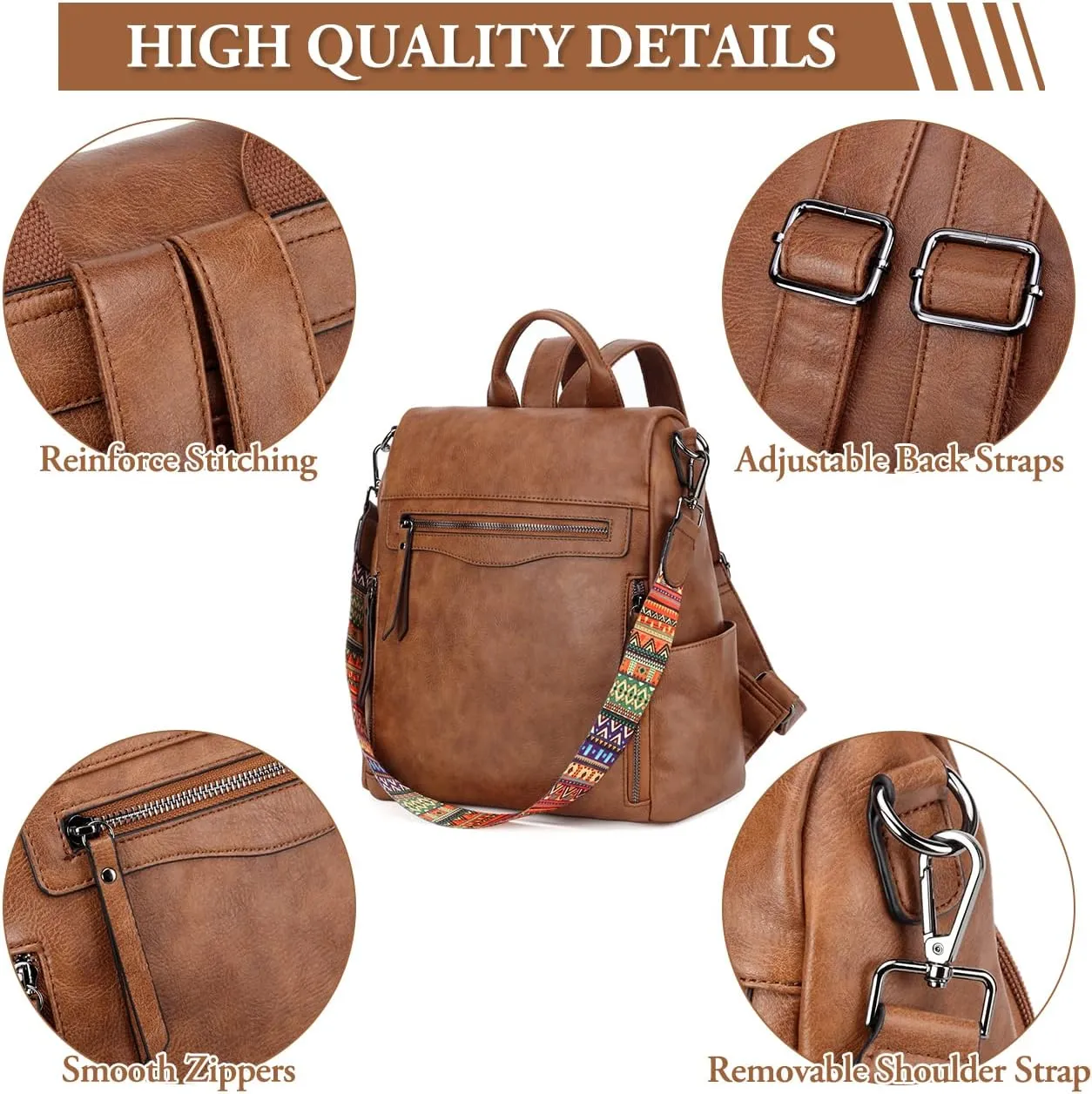 RAVUO Anti Theft Backpack Purse for Women, PU Leather Designer Convertible Shoulder Bag Three Ways to Carry