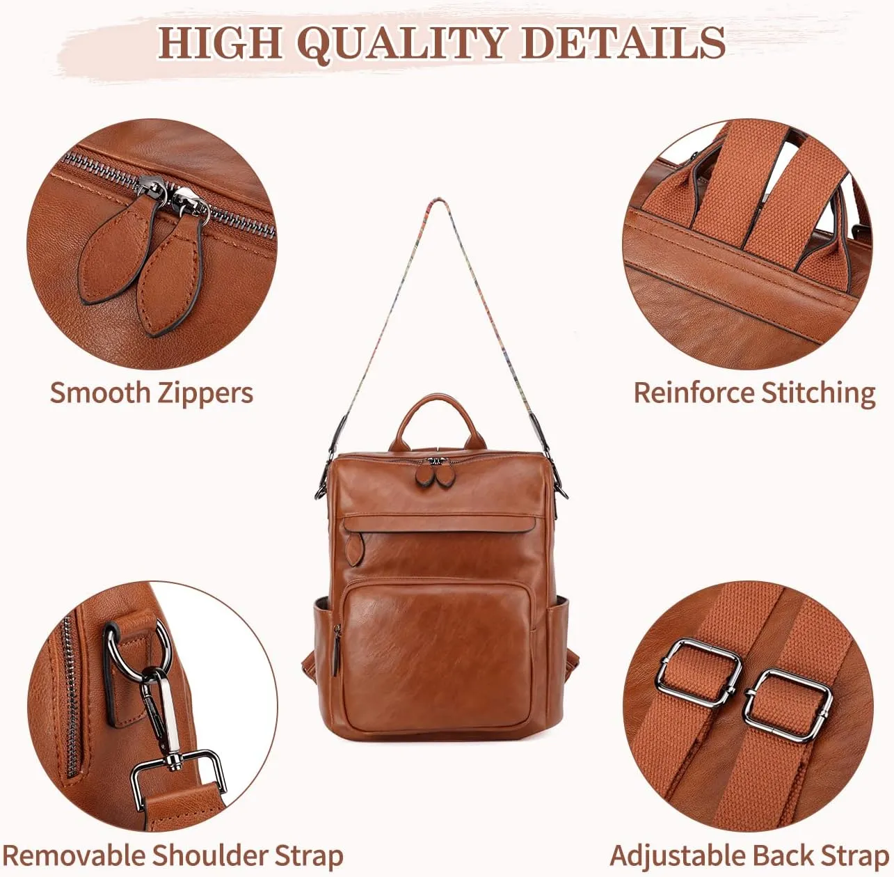 RAVUO Backpack Purse for Women, Fashion Leather Handbags Designer Convertible Satchel Ladies Shoulder Bag 3 Ways to Carry