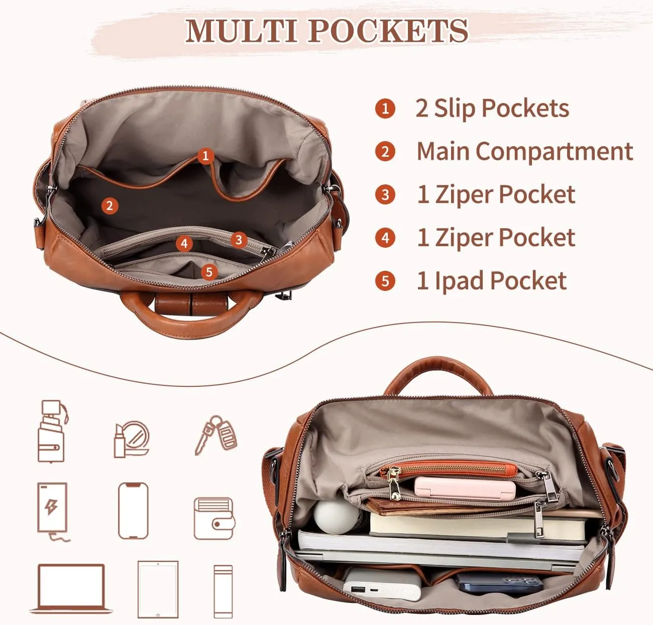 RAVUO Backpack Purse for Women, Fashion Leather Handbags Designer Convertible Satchel Ladies Shoulder Bag 3 Ways to Carry