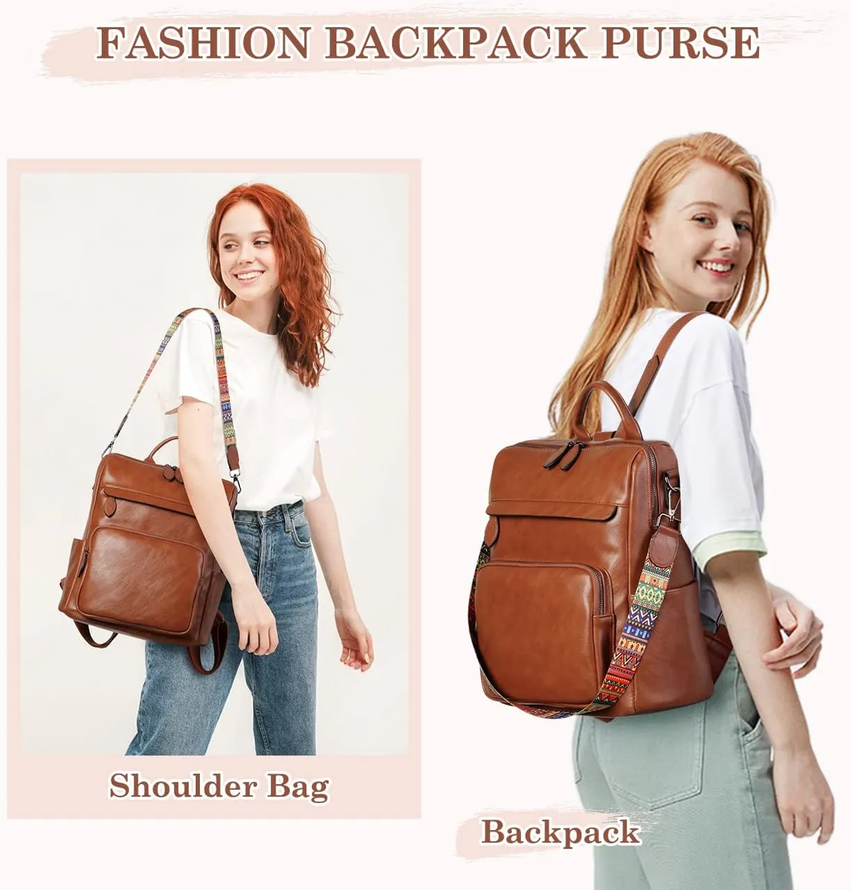 RAVUO Backpack Purse for Women, Fashion Leather Handbags Designer Convertible Satchel Ladies Shoulder Bag 3 Ways to Carry