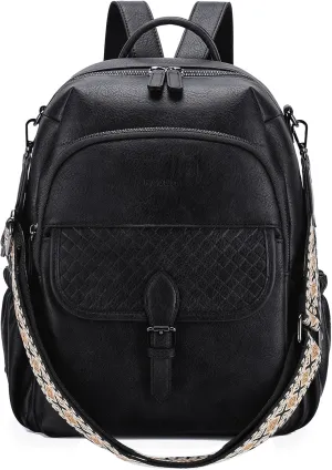 RAVUO Bakcpak Purse for Women, Trendy Vegan Leather Back Pack Convertible Daypack Designer Ladies Shoulder Handbag for Daily Travel College,Black
