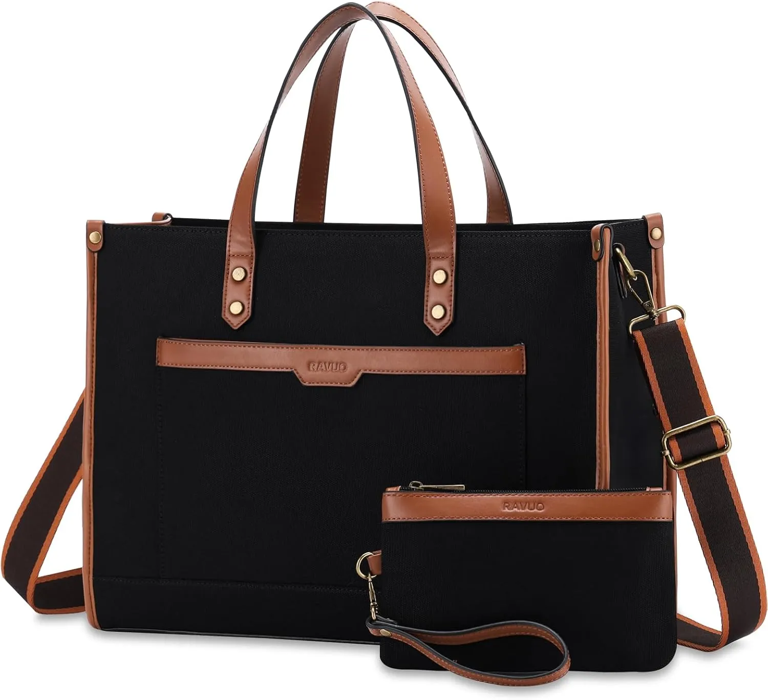 RAVUO Laptop Tote Bag for Women, Water Resistant 15.6 Inch Large Canvas Handbag with Wallet Purse for Business Work Travel