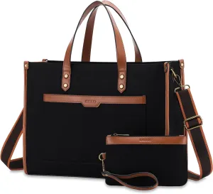 RAVUO Laptop Tote Bag for Women, Water Resistant 15.6 Inch Large Canvas Handbag with Wallet Purse for Business Work Travel