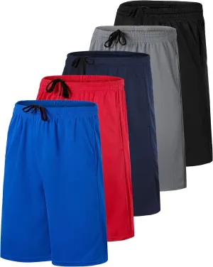 Real Essentials 5 Pack: Men's Mesh Athletic Basketball Shorts Quick Dry Activewear with Pockets