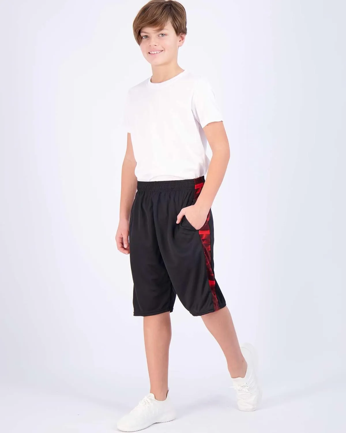 Real Essentials Boys' 5-Pack Mesh Active Athletic Performance Basketball Shorts with Pockets