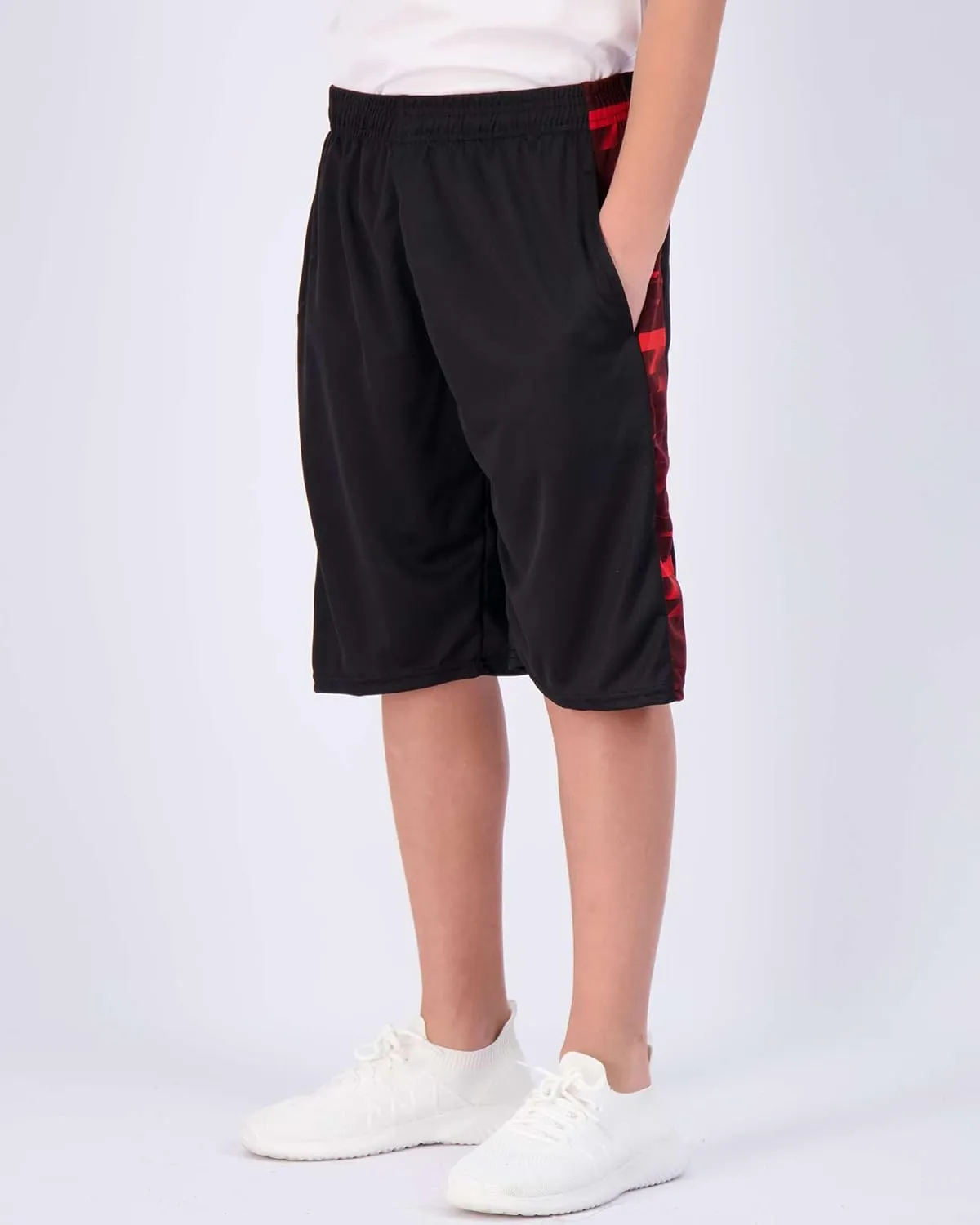 Real Essentials Boys' 5-Pack Mesh Active Athletic Performance Basketball Shorts with Pockets