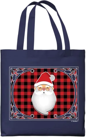 Red and Black Plaid Background with Santa Canvas Tote Bag