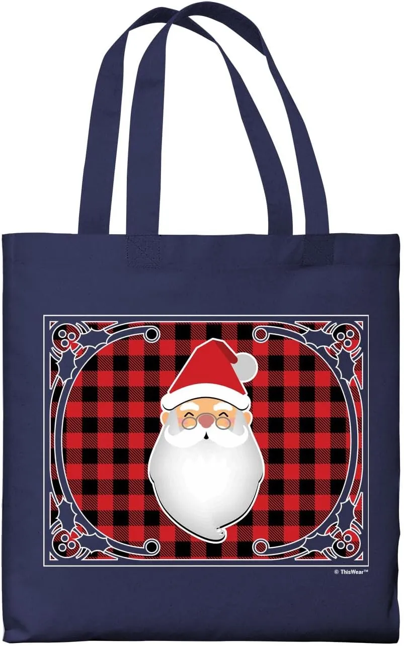 Red and Black Plaid Background with Santa Canvas Tote Bag