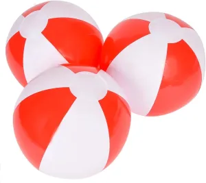Red and White Beach Balls | 10 Inches | 12 Pack Pool Party