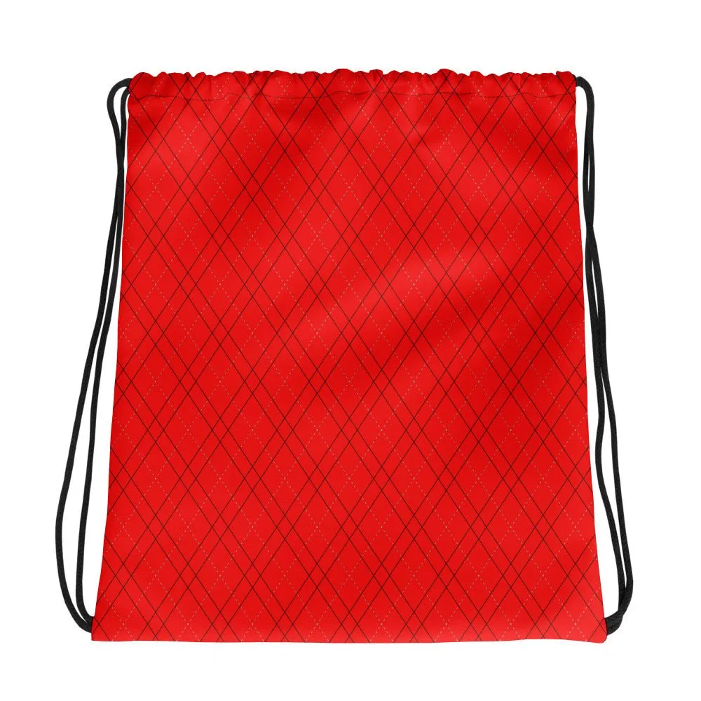 Red Dragon Argyle Drawstring Bag