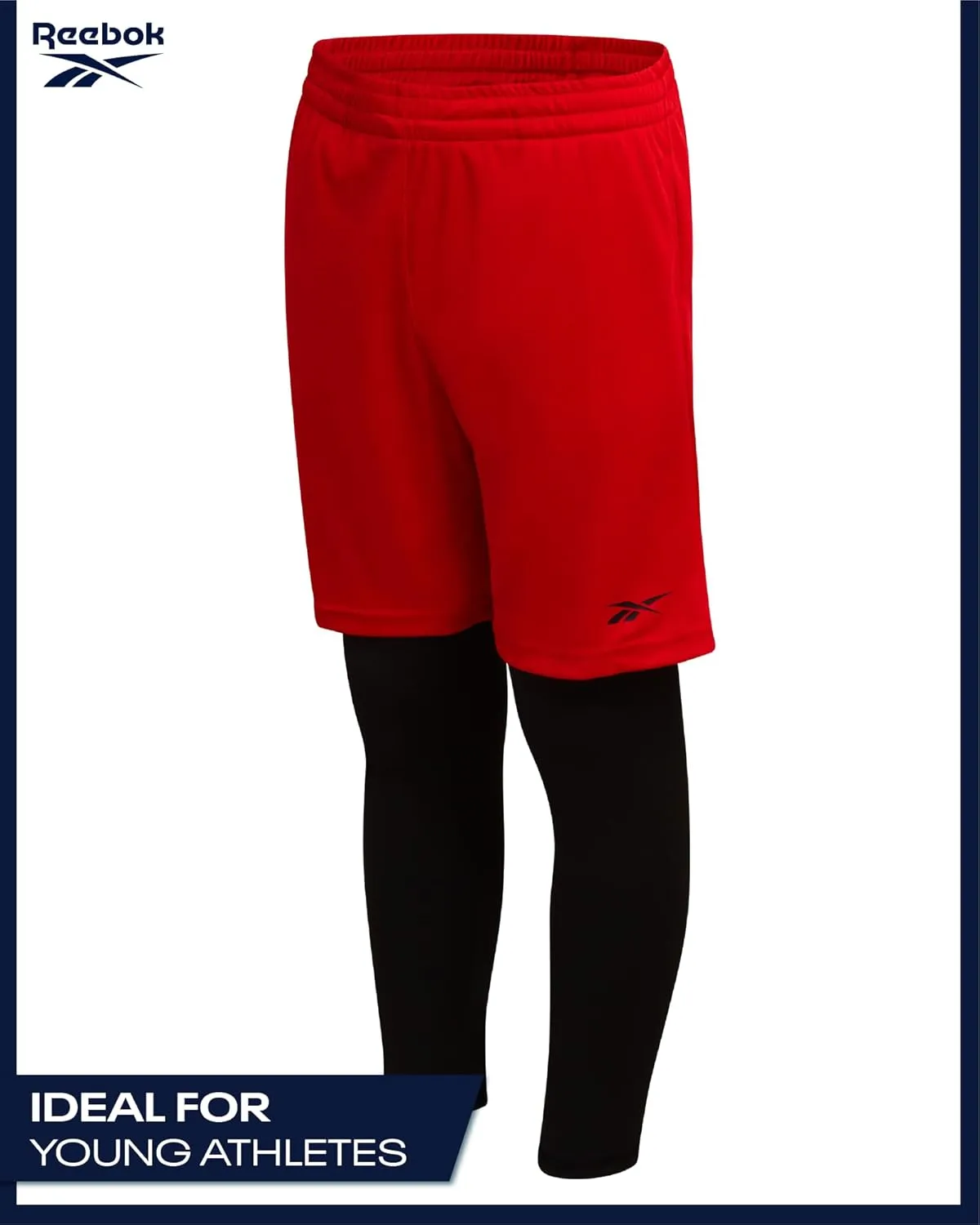 Reebok Boys Basketball Shorts - 2-in-1 Boys Athletic Shorts for Running with Compression Leggings, Pockets, and Drawstring
