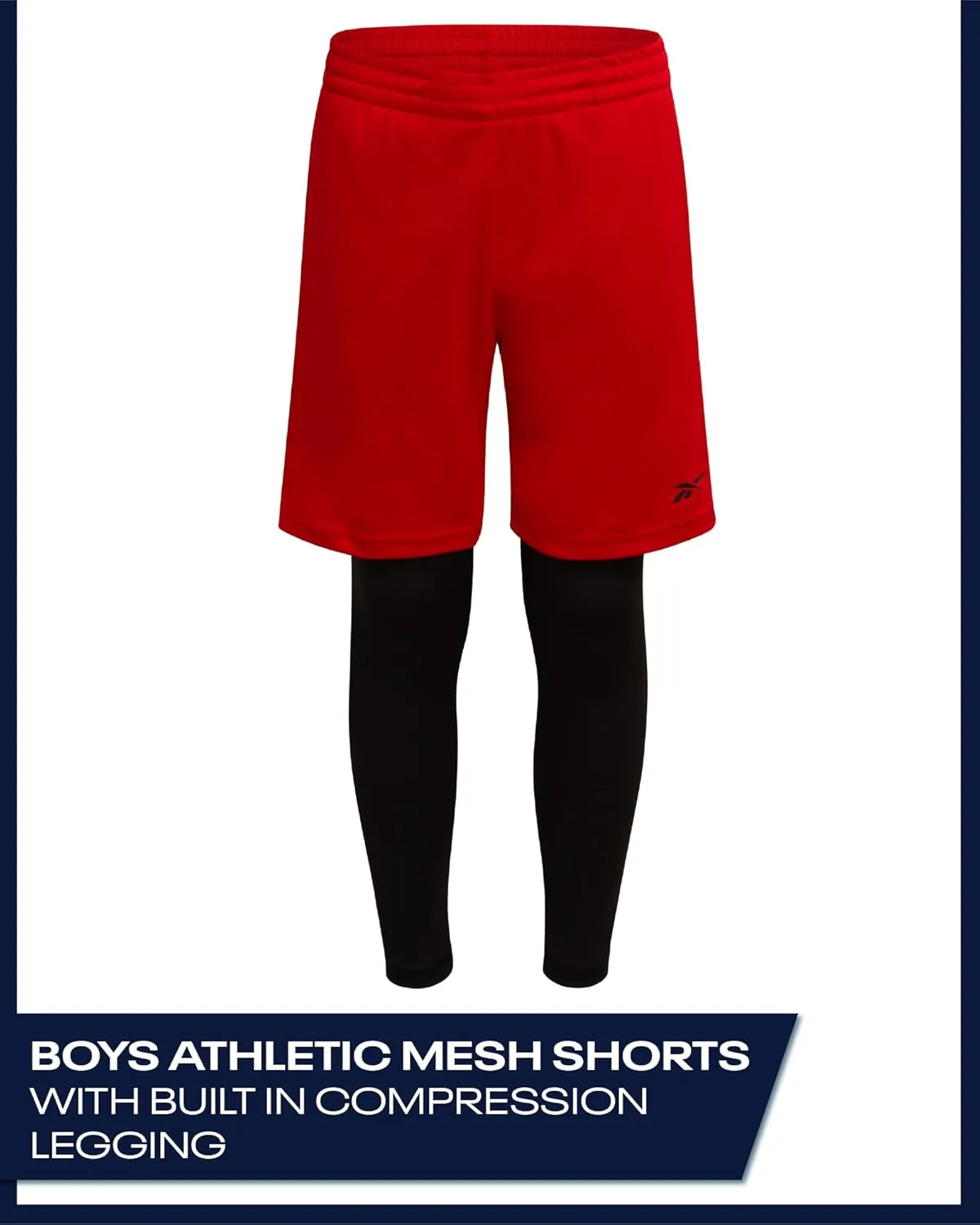 Reebok Boys Basketball Shorts - 2-in-1 Boys Athletic Shorts for Running with Compression Leggings, Pockets, and Drawstring