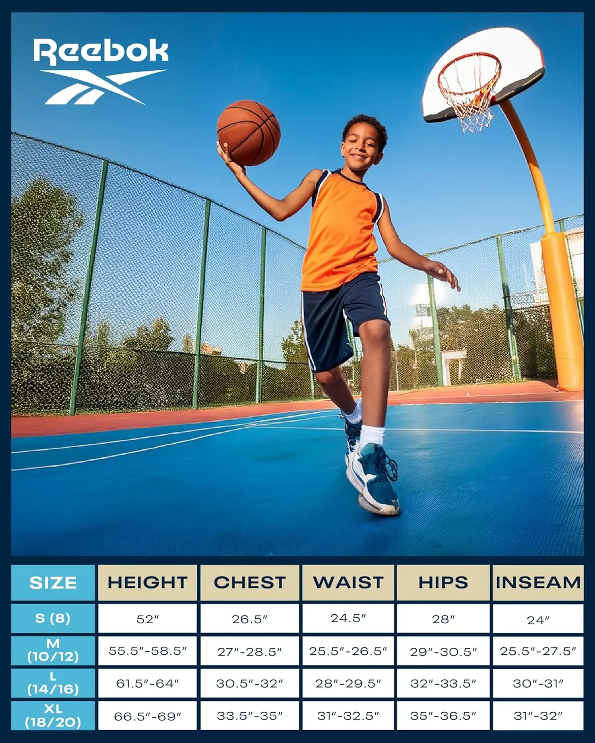Reebok Boys Basketball Shorts - 2-in-1 Boys Athletic Shorts for Running with Compression Leggings, Pockets, and Drawstring